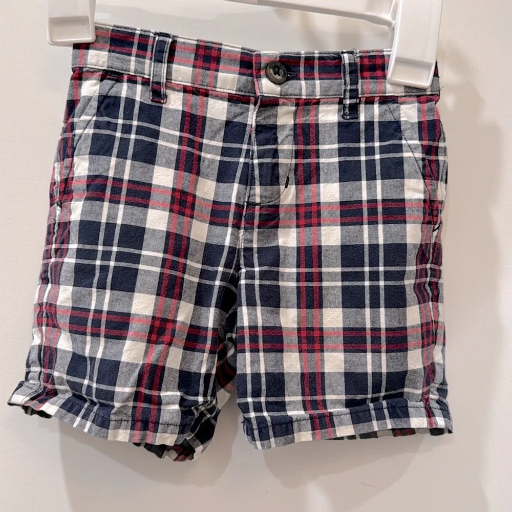 Janie and Jack baby size 6-12 months red white and blue plaid shorts